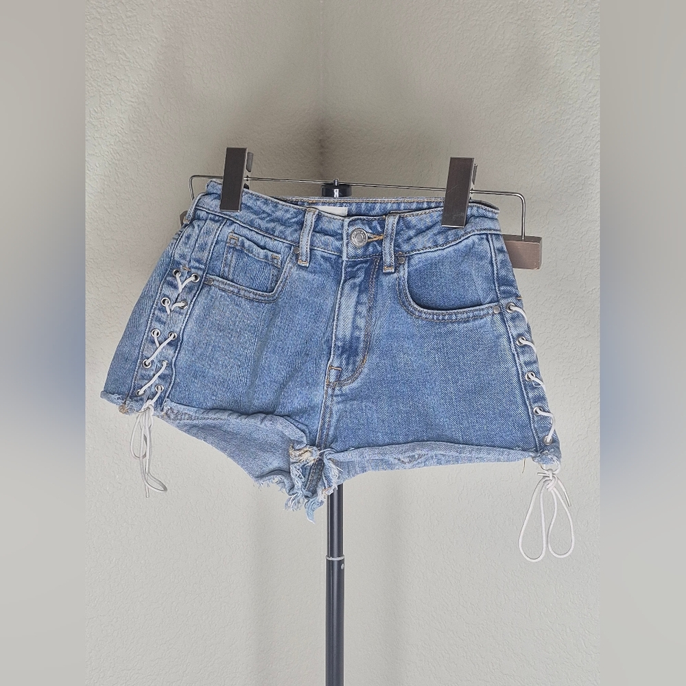 PacSun Blue Lace-Up Jean Shorts